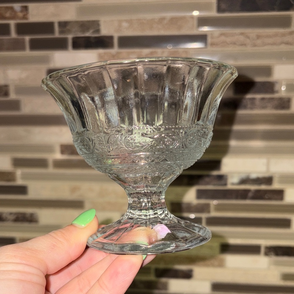 Clear Glass Footed Dessert Bowl or Jewelry Holder